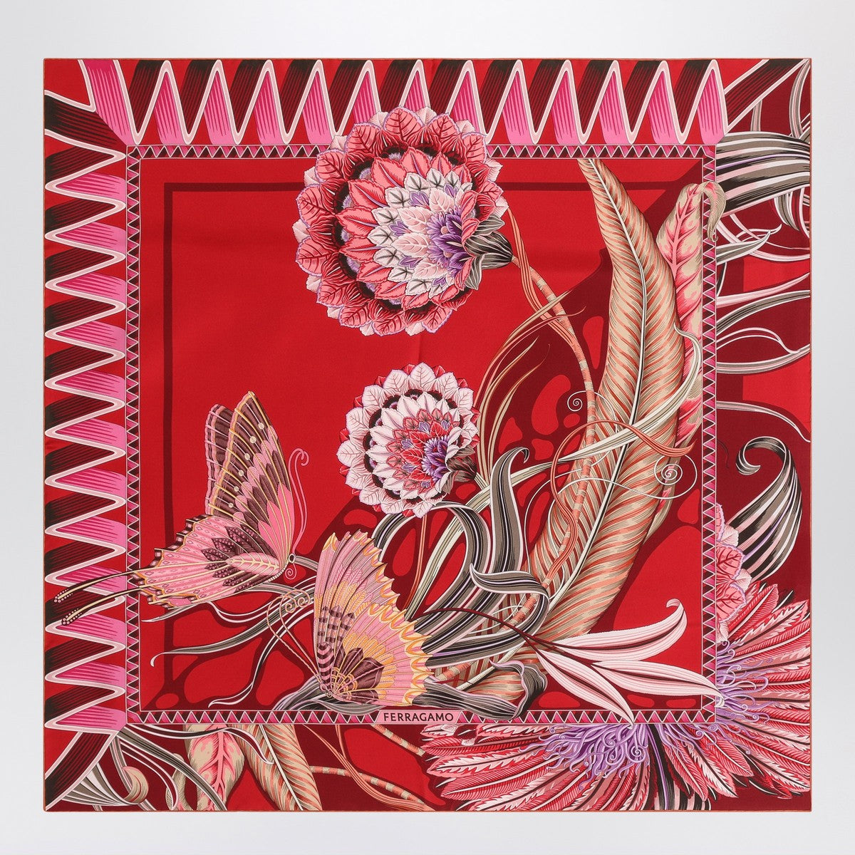 Ferragamo Red/Bordeaux silk scarf with Giada print
