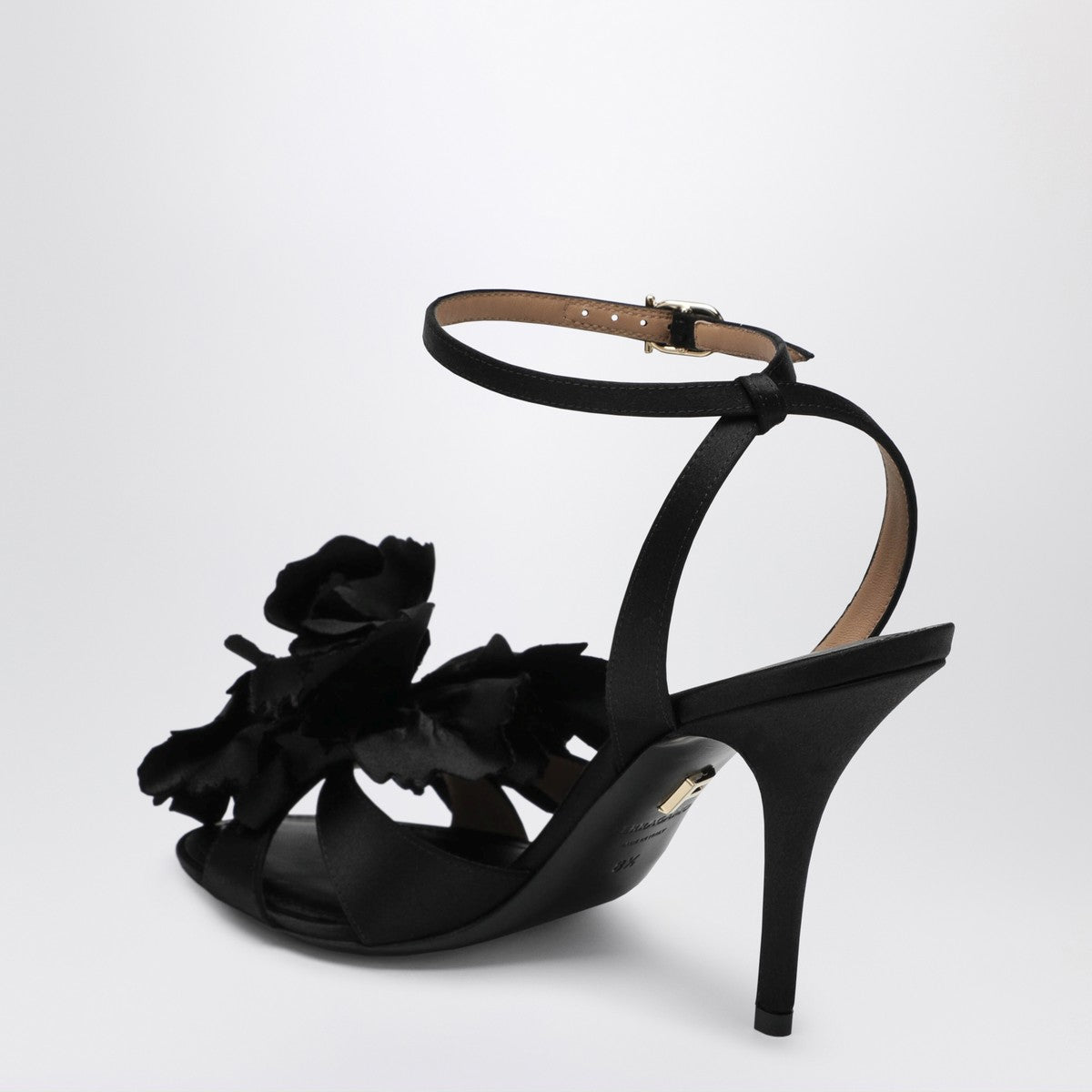 Ferragamo Black satin flower sandals