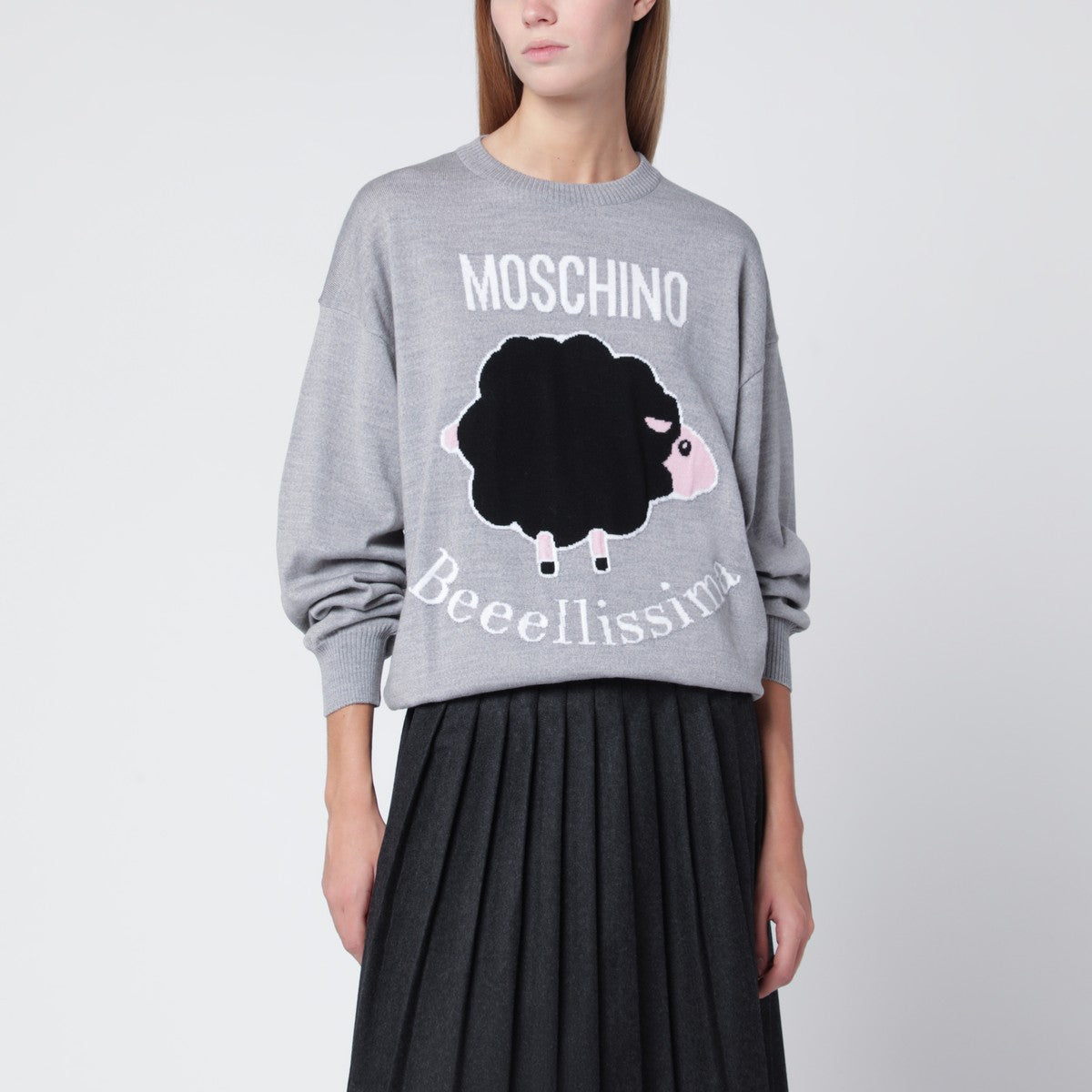 Moschino Grey wool sweater with intarsia logo