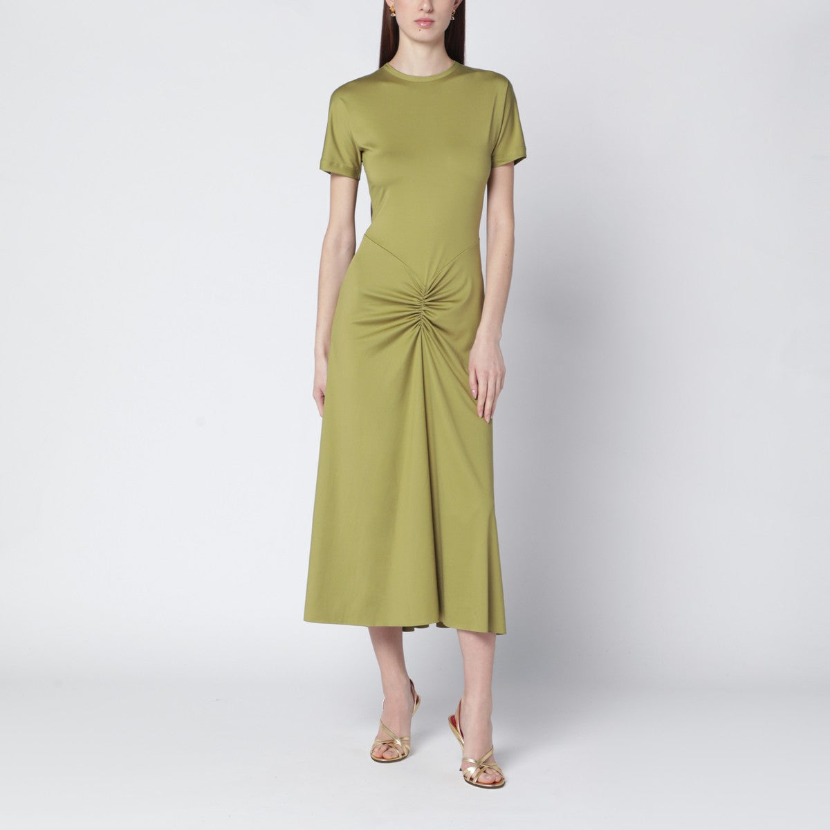 Victoria Beckham Blaire dress with gathered waist in yellowish green