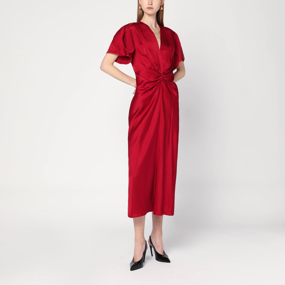 Victoria Beckham Fuchsia pink midi dress with gathered waist