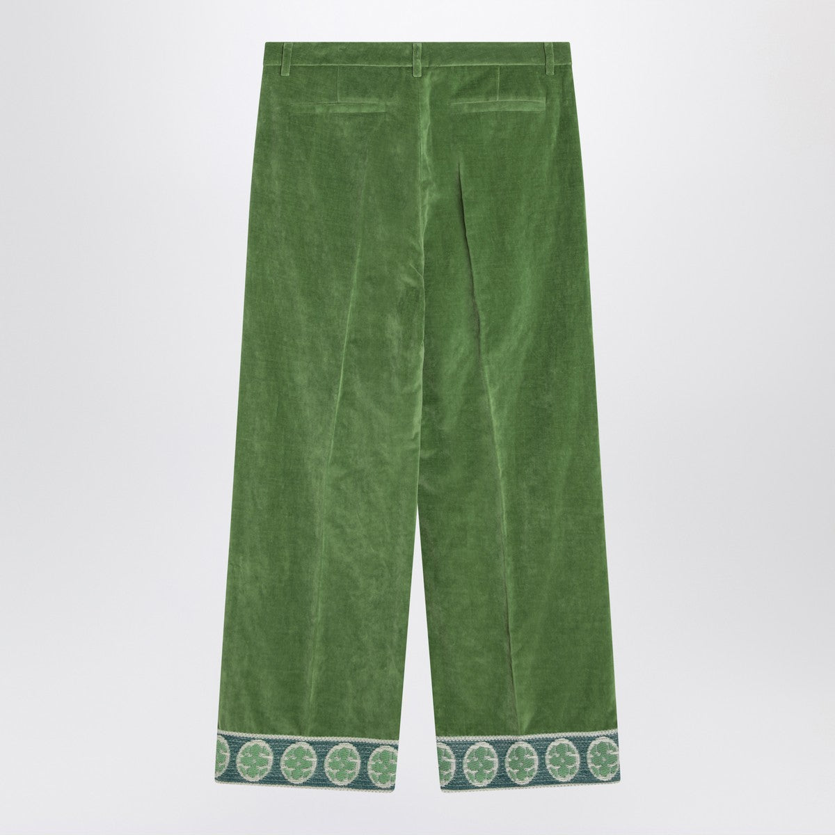 Valentino Green velvet trousers with jacquard hem