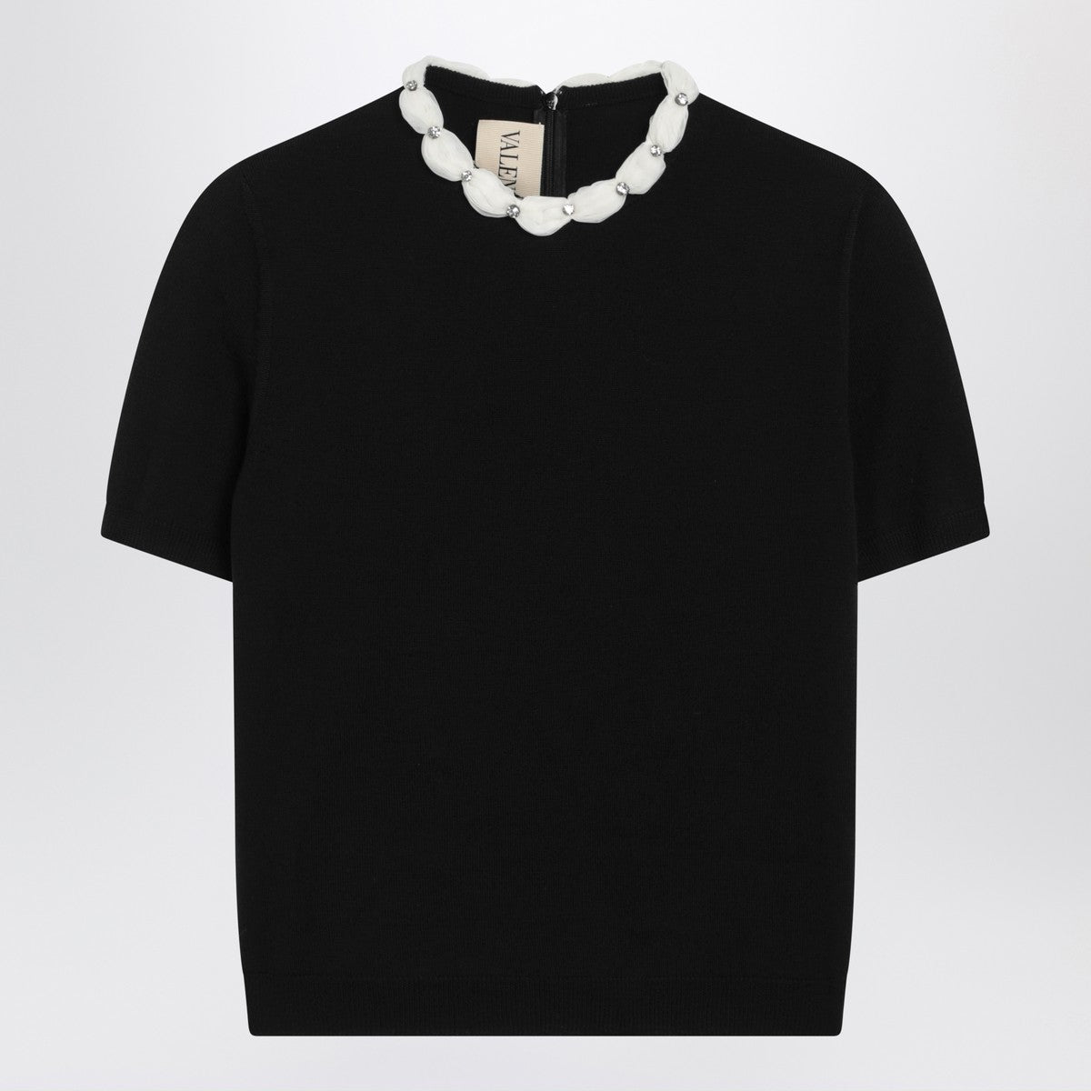 Valentino Black crewneck sweater with crystal details