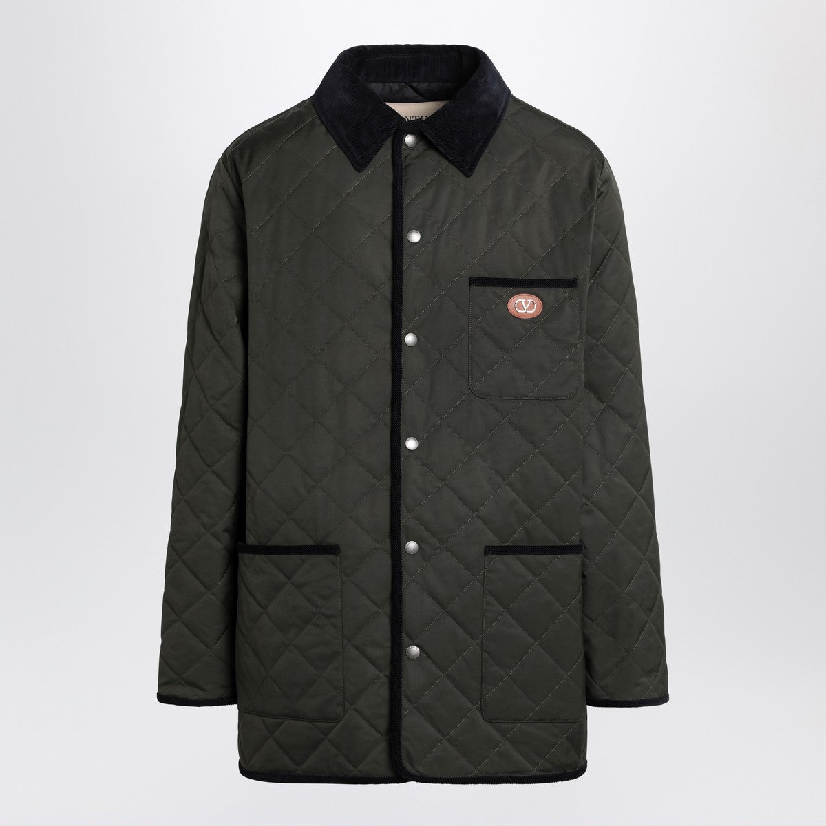 Valentino Olive green quilted jacket with VLogo patch