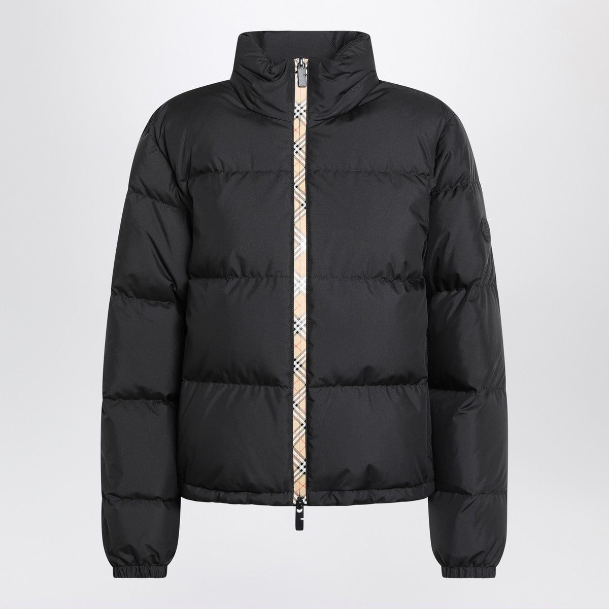 Burberry Black zip-up puffer jacket with Check detail