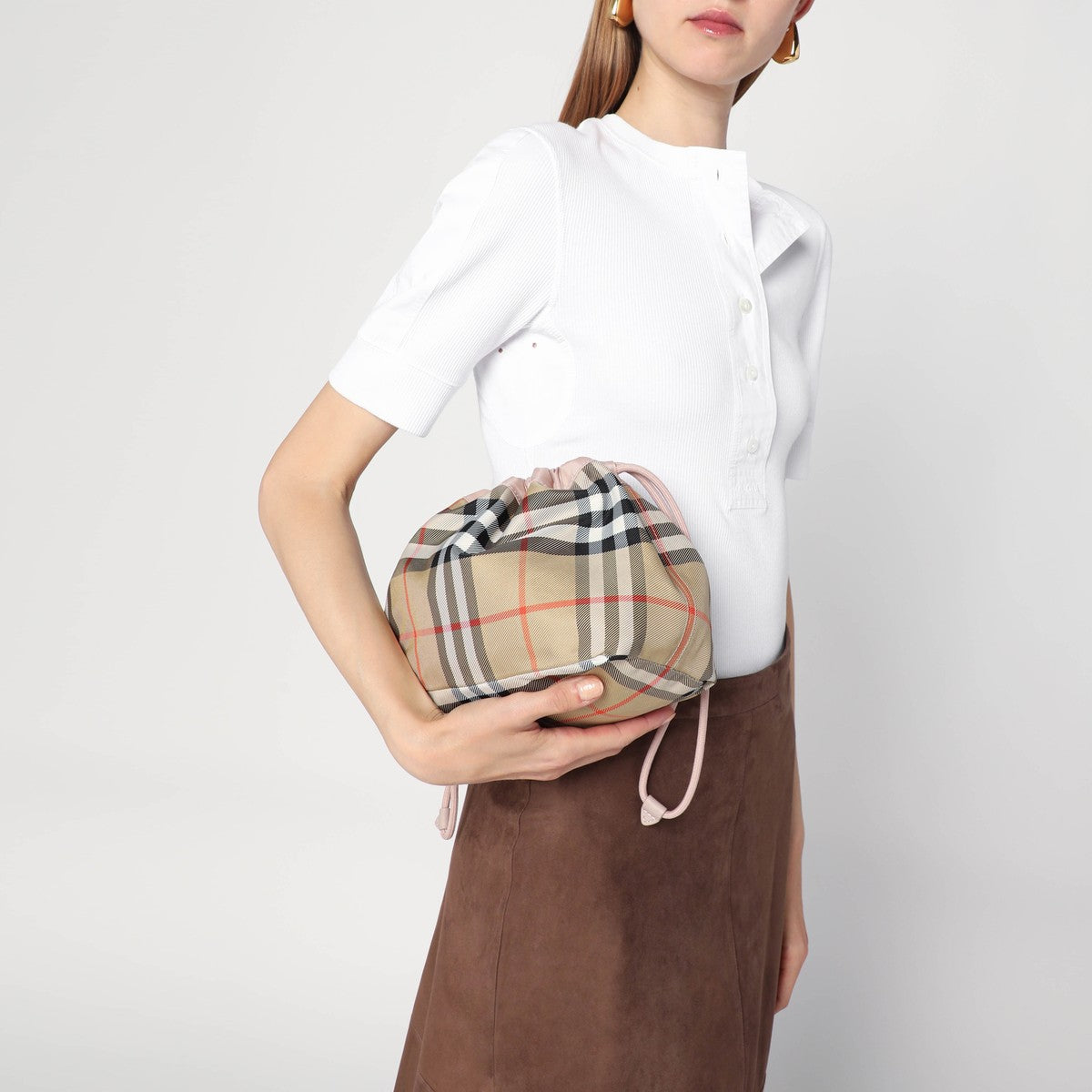 Burberry Reversible pouch in pink nylon with Check pattern