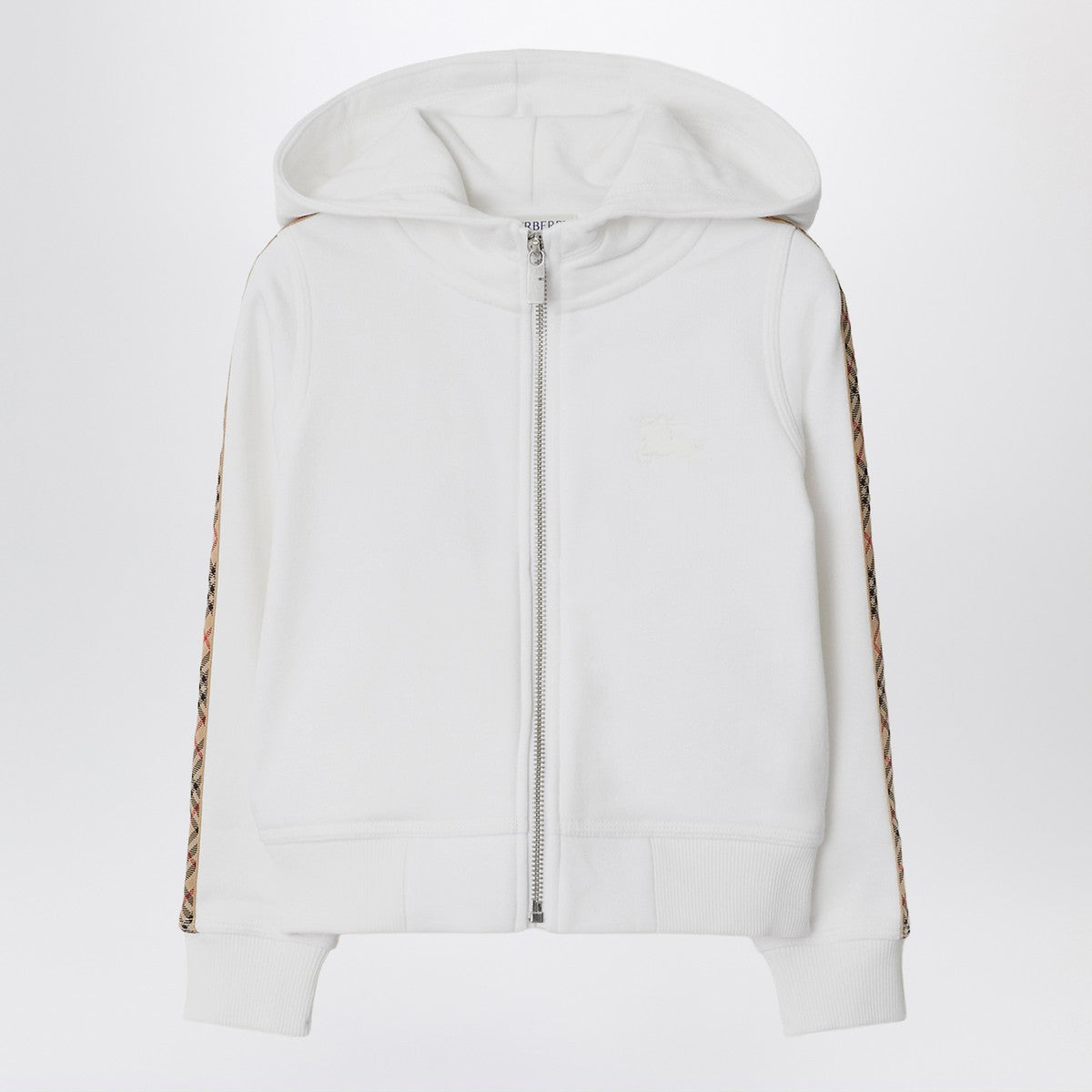 Burberry White zip hoodie with Check trims