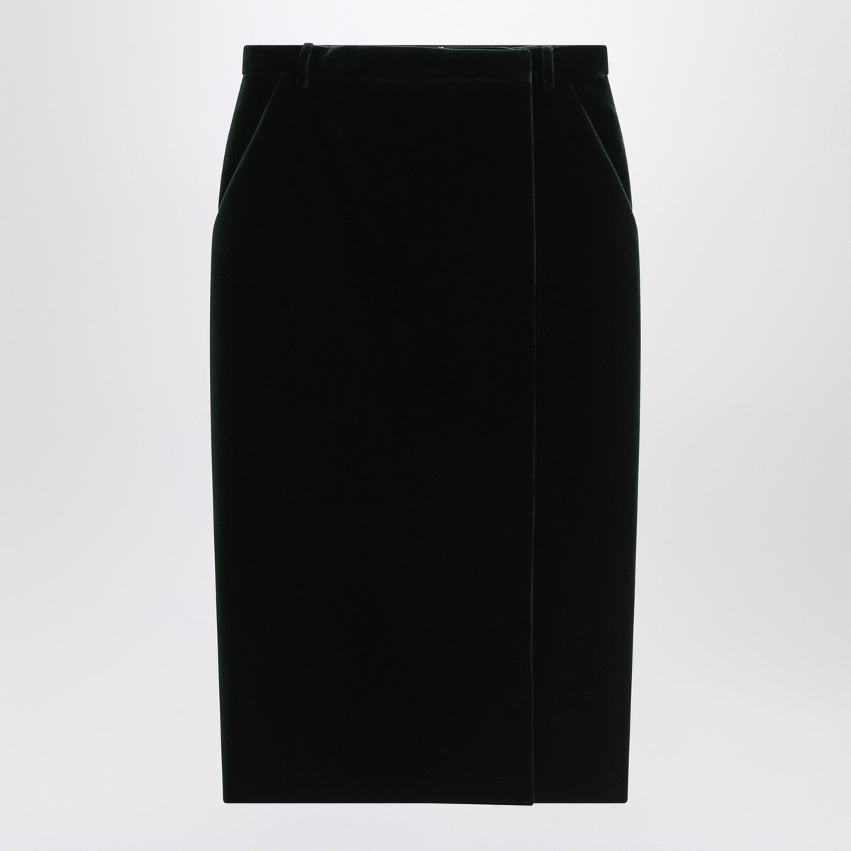 Saint Laurent Green velvet wrap midi skirt
