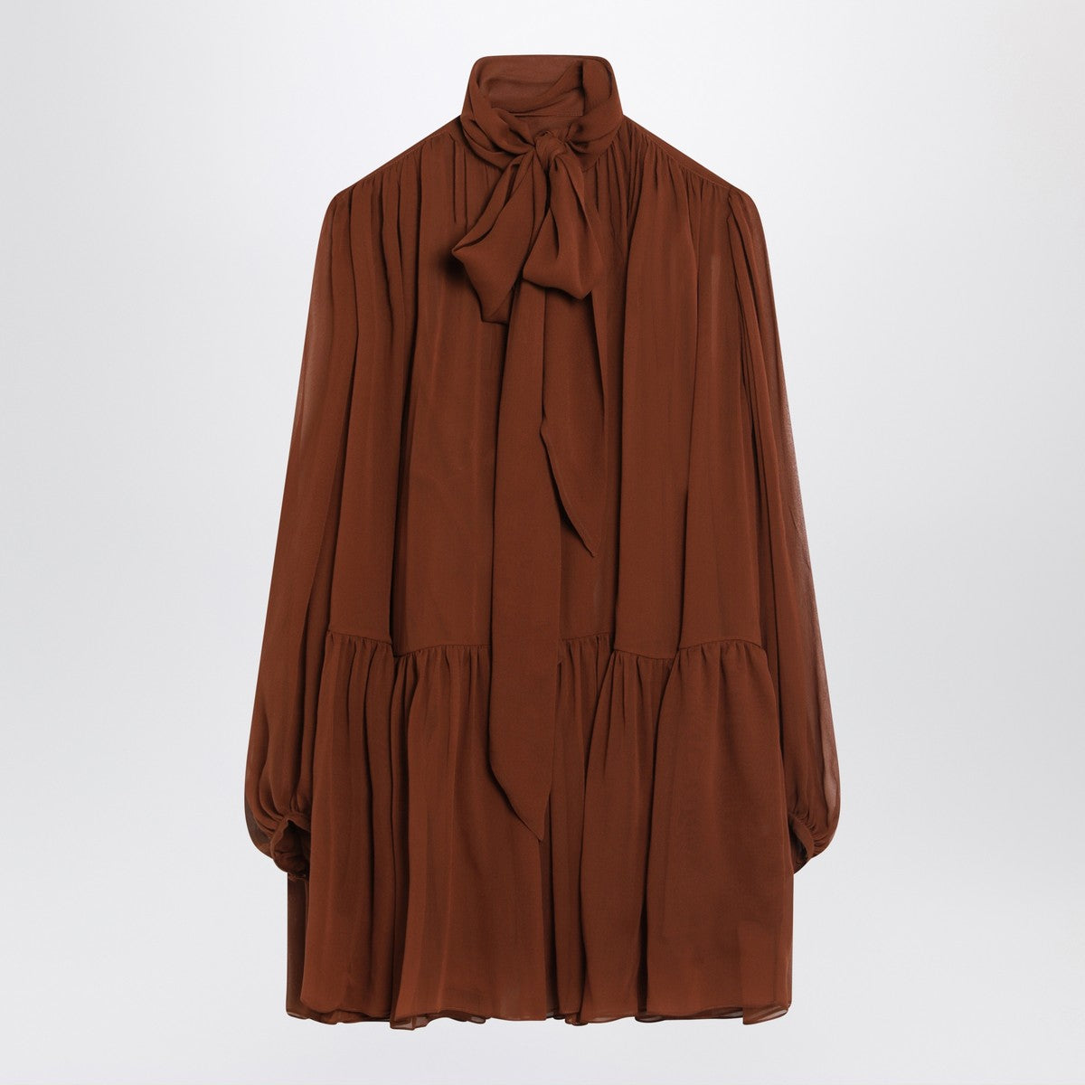 Saint Laurent Rust-colored lavallière silk dress