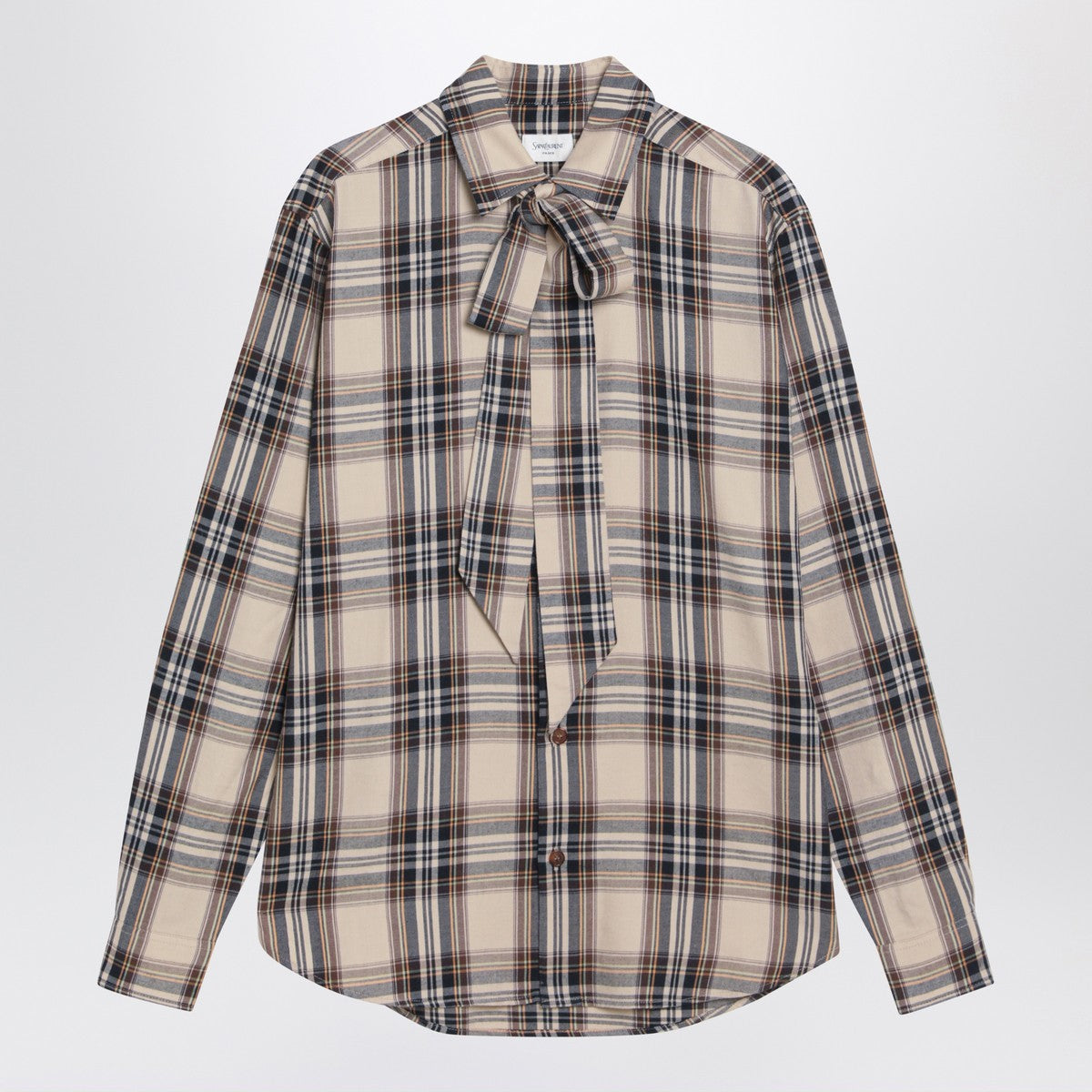 Saint Laurent Cassandre lavallière shirt in tartan cotton