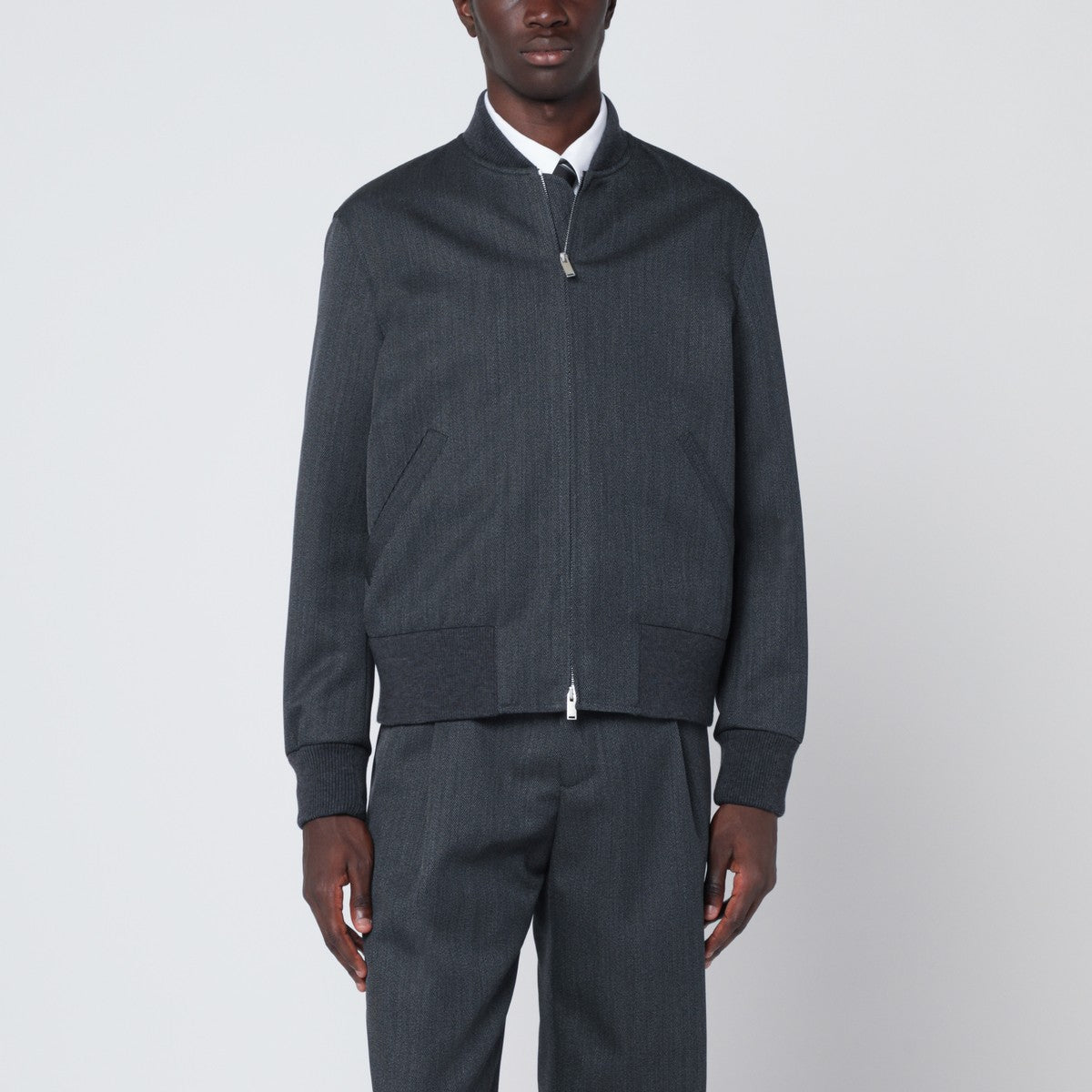 Lardini Grey wool zip bomber