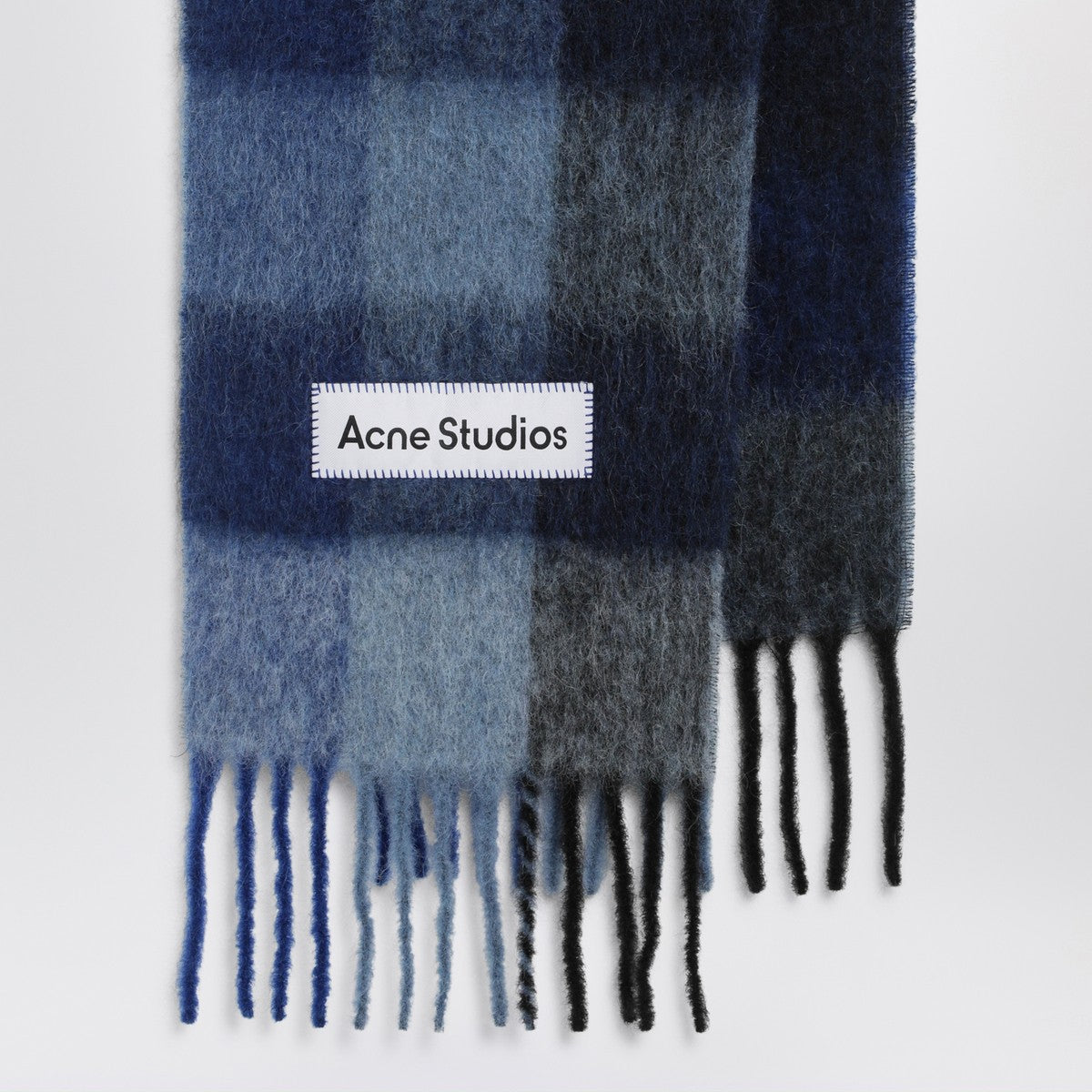 Acne Studios Dark navy/black/blue mohair checked scarf