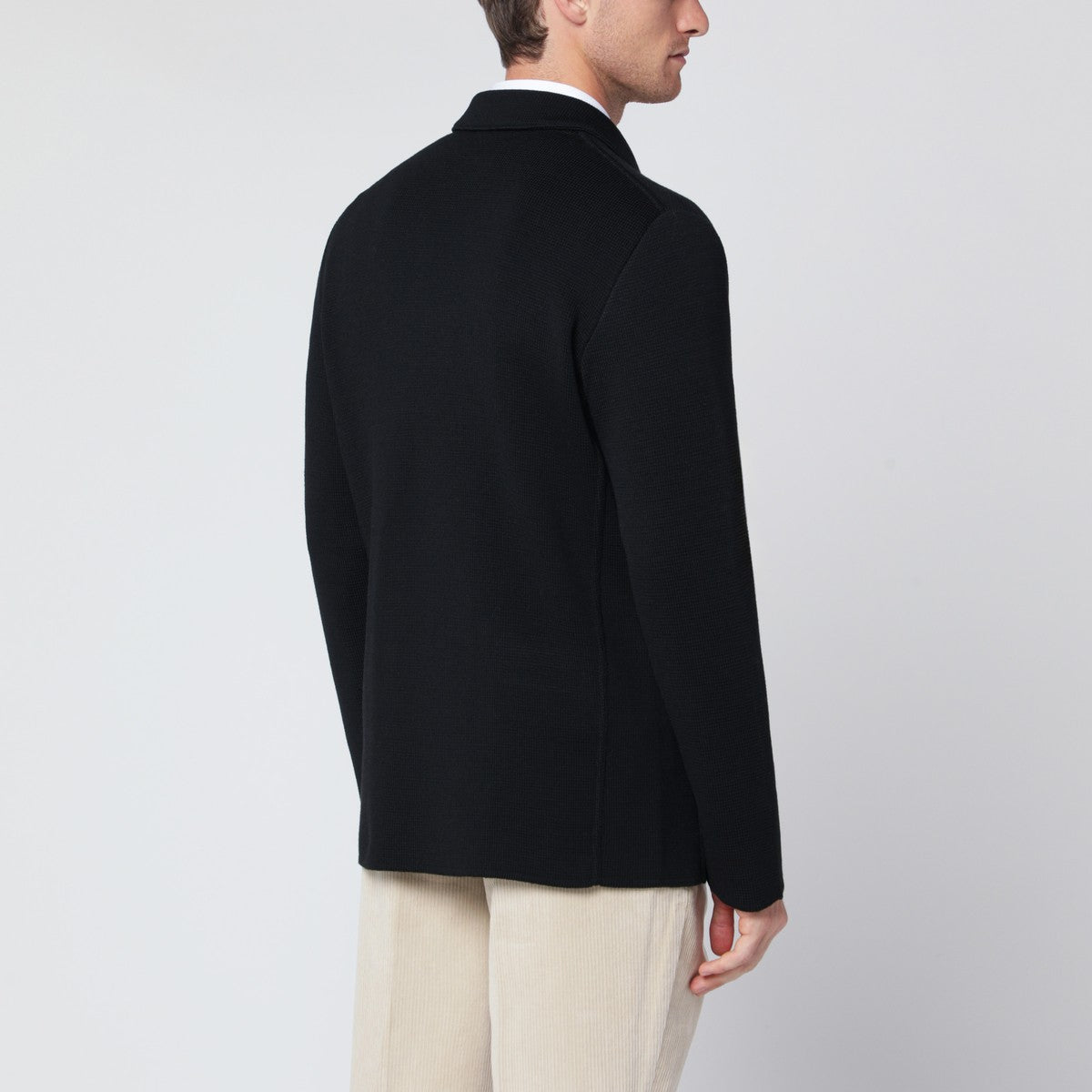 Lardini Black wool knit double-breasted jacket