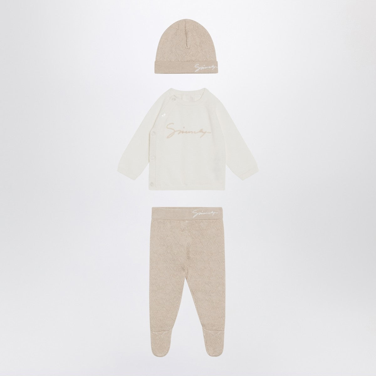 Givenchy Three-piece white/beige cotton and cashmere set