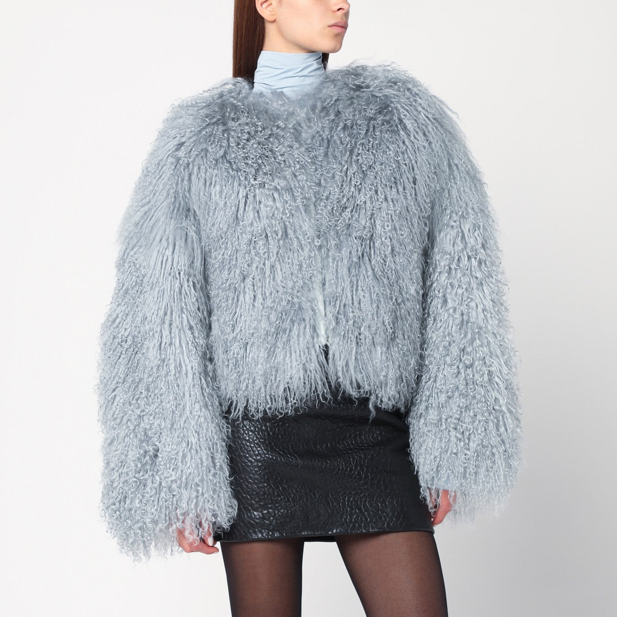 HALFBOY Short grey-blue fur coat
