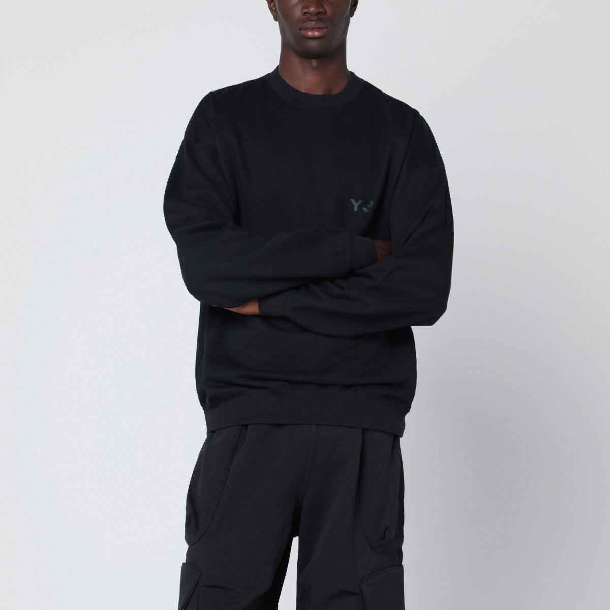 adidas Y-3 Black crewneck sweatshirt with logo