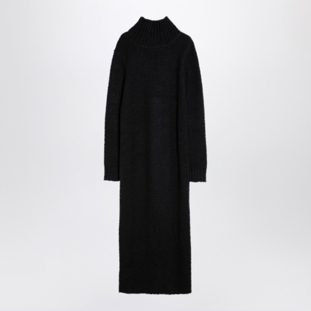 Jil Sander Long black alpaca turtleneck dress