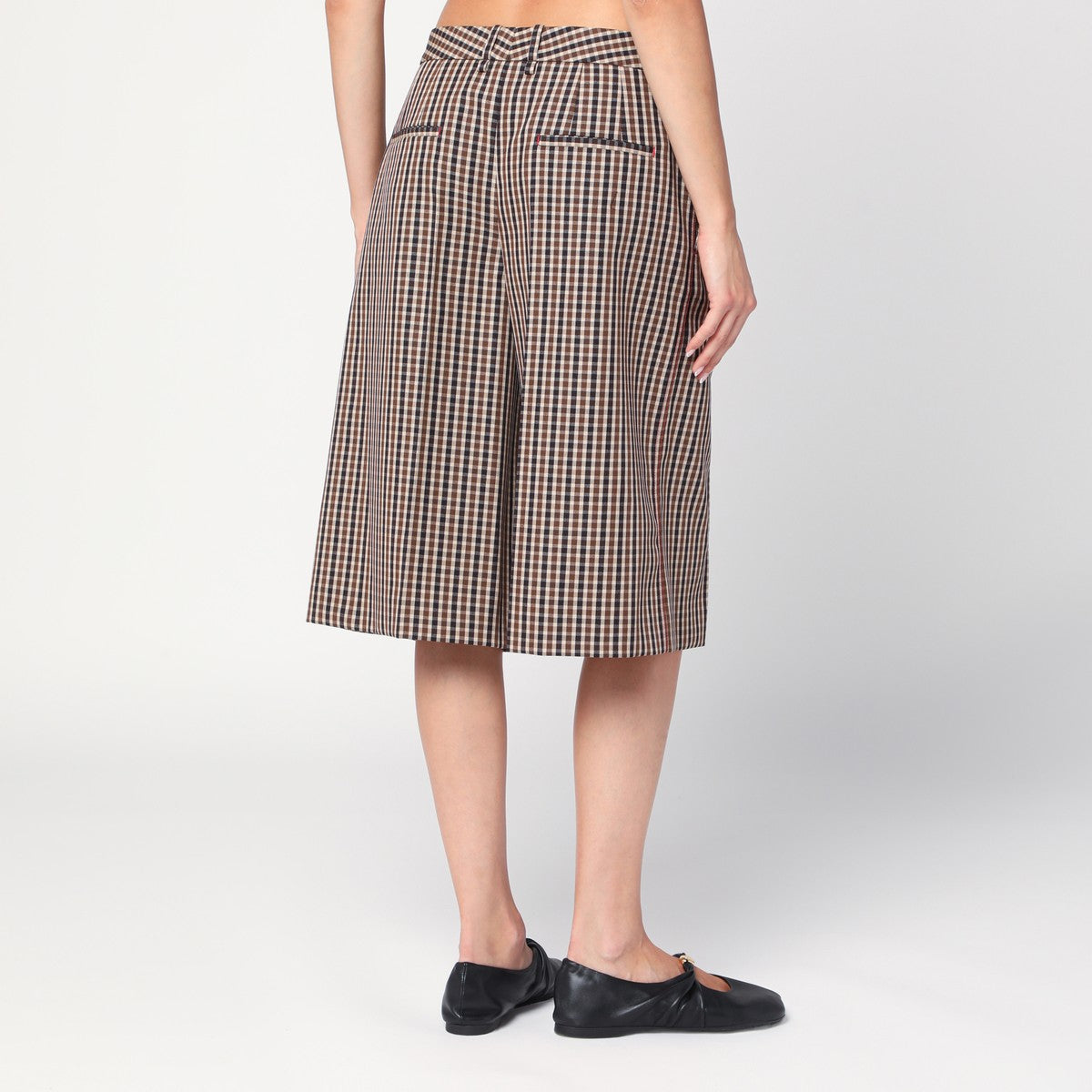 Jil Sander Brown check wool bermuda shorts