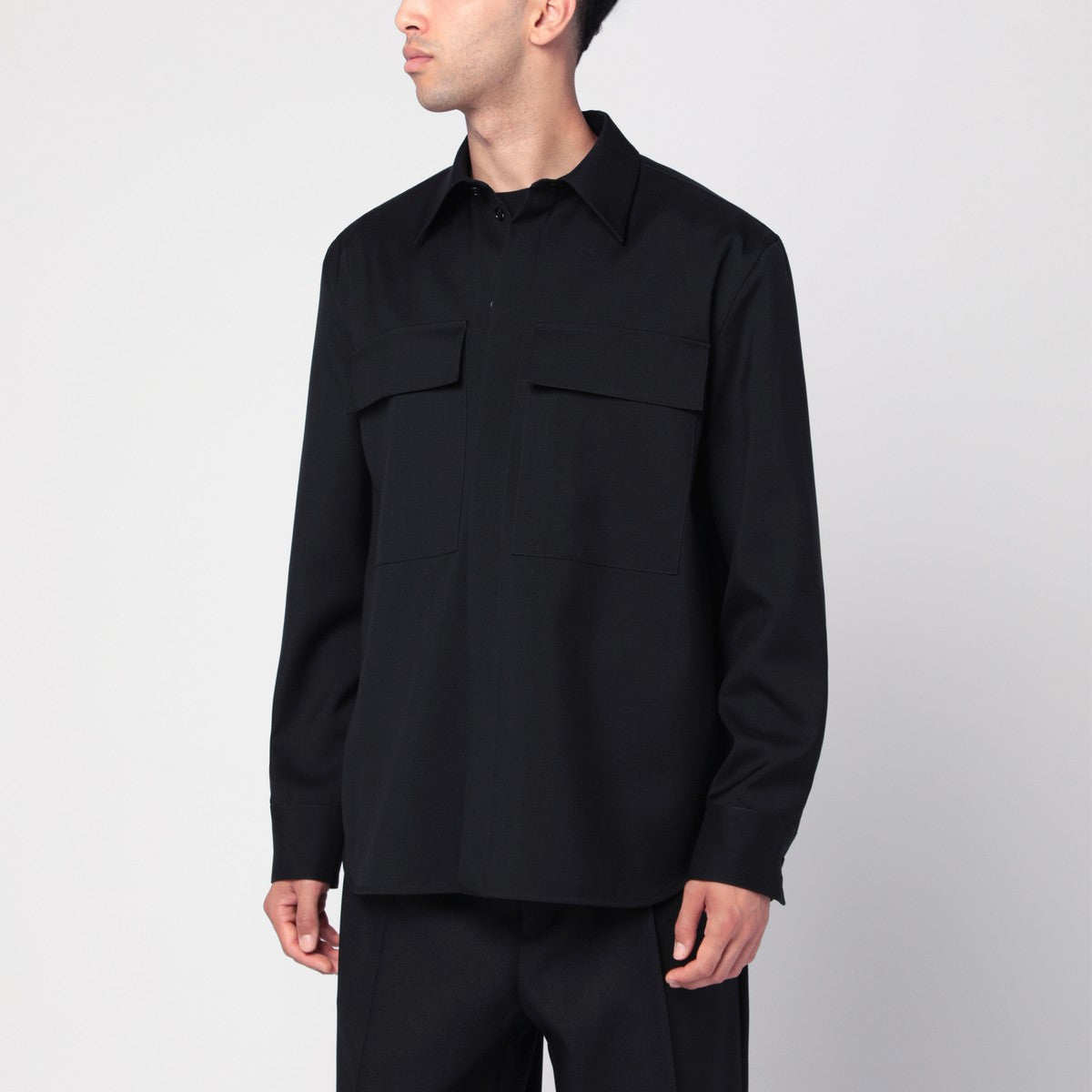 Jil Sander Black wool shirt with pockets