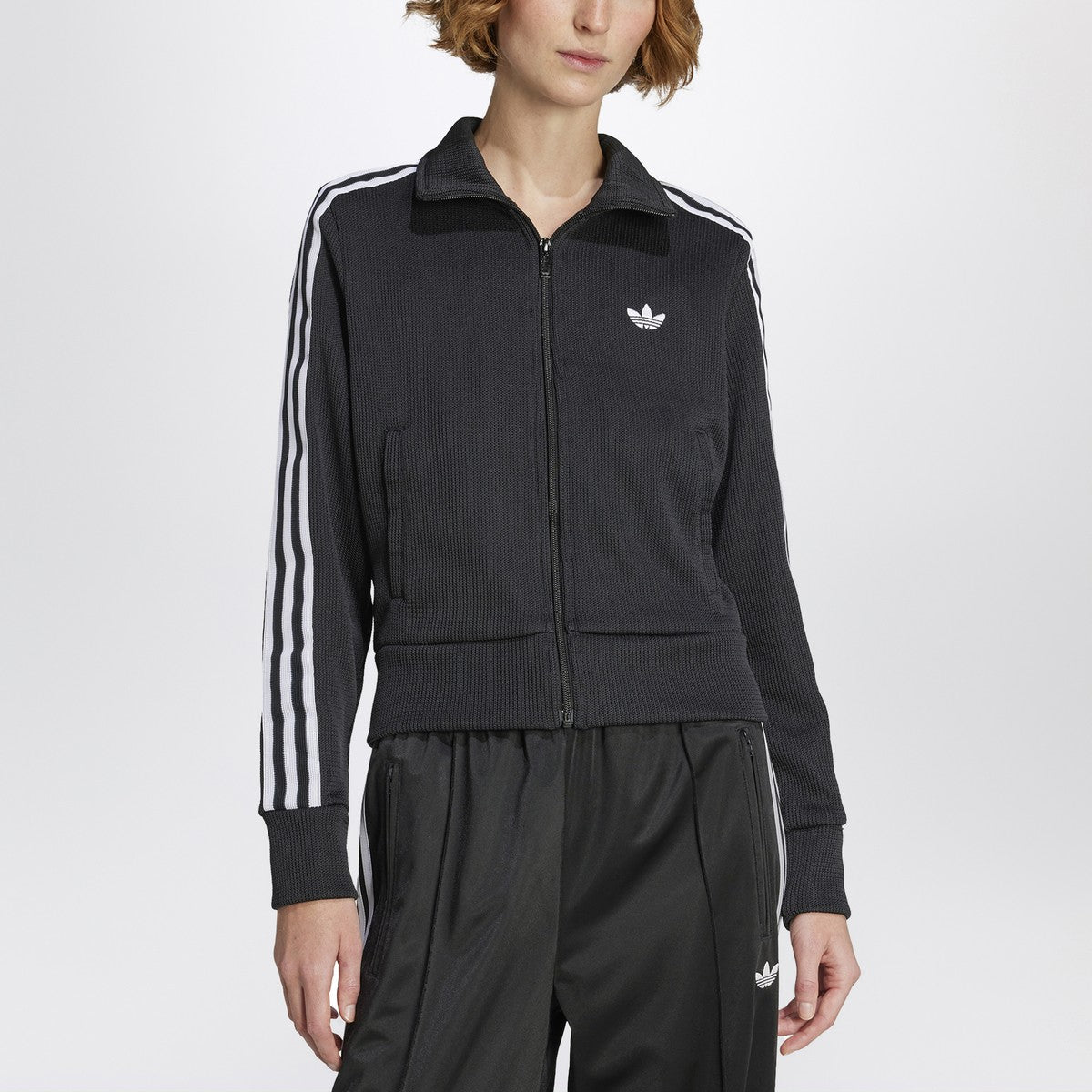 adidas Originals Black zip-up sweatshirt with white stripes