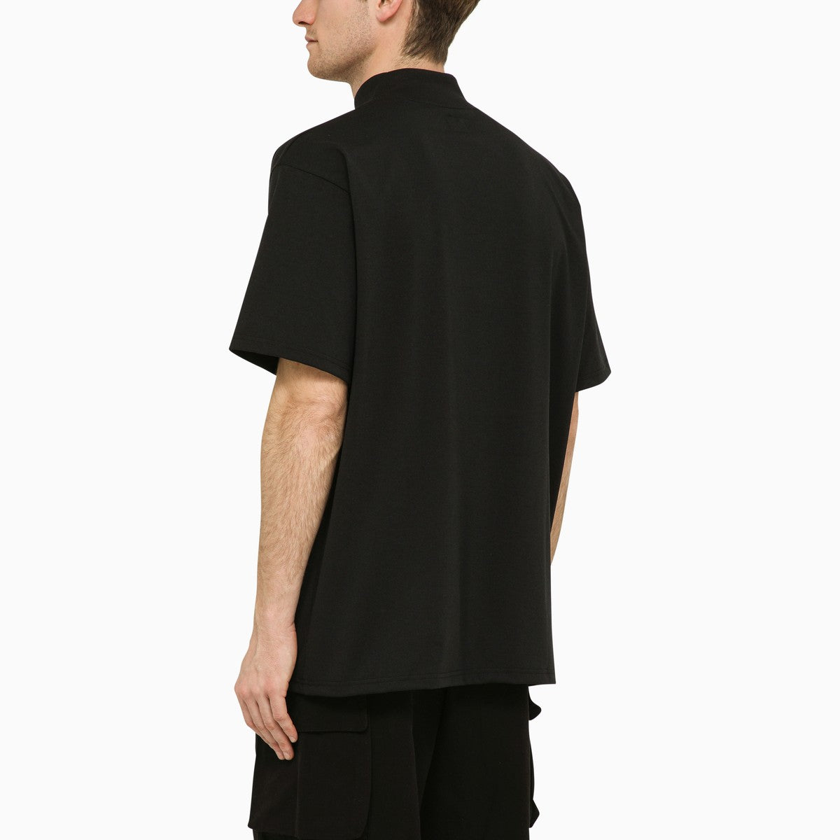 Needles Black stand-up collar t-shirt with embroidery