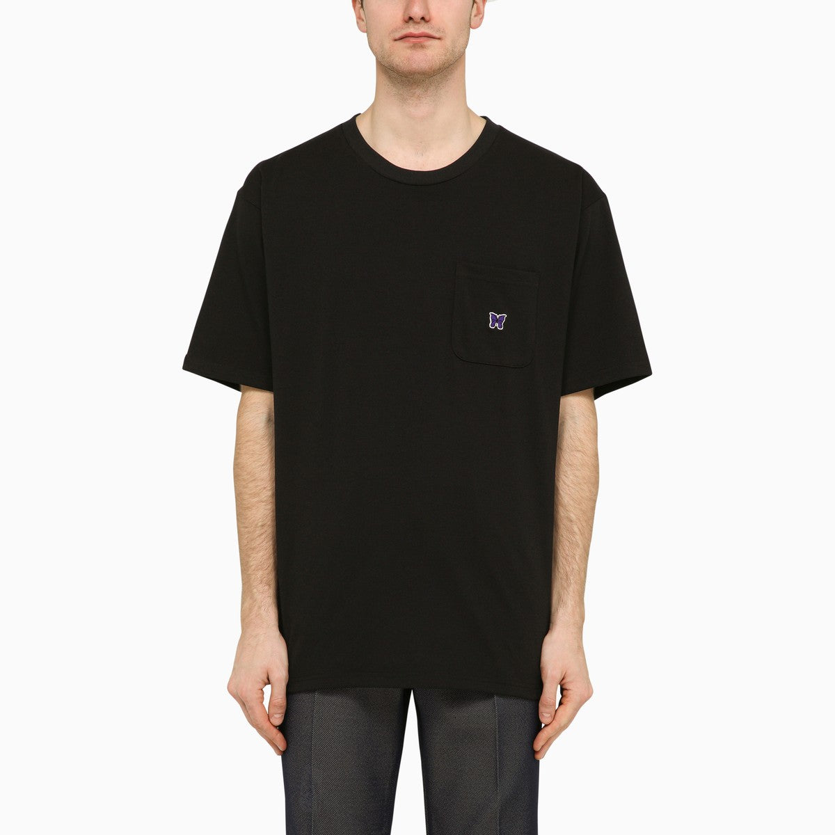 Needles Black crew-neck t-shirt with embroidery