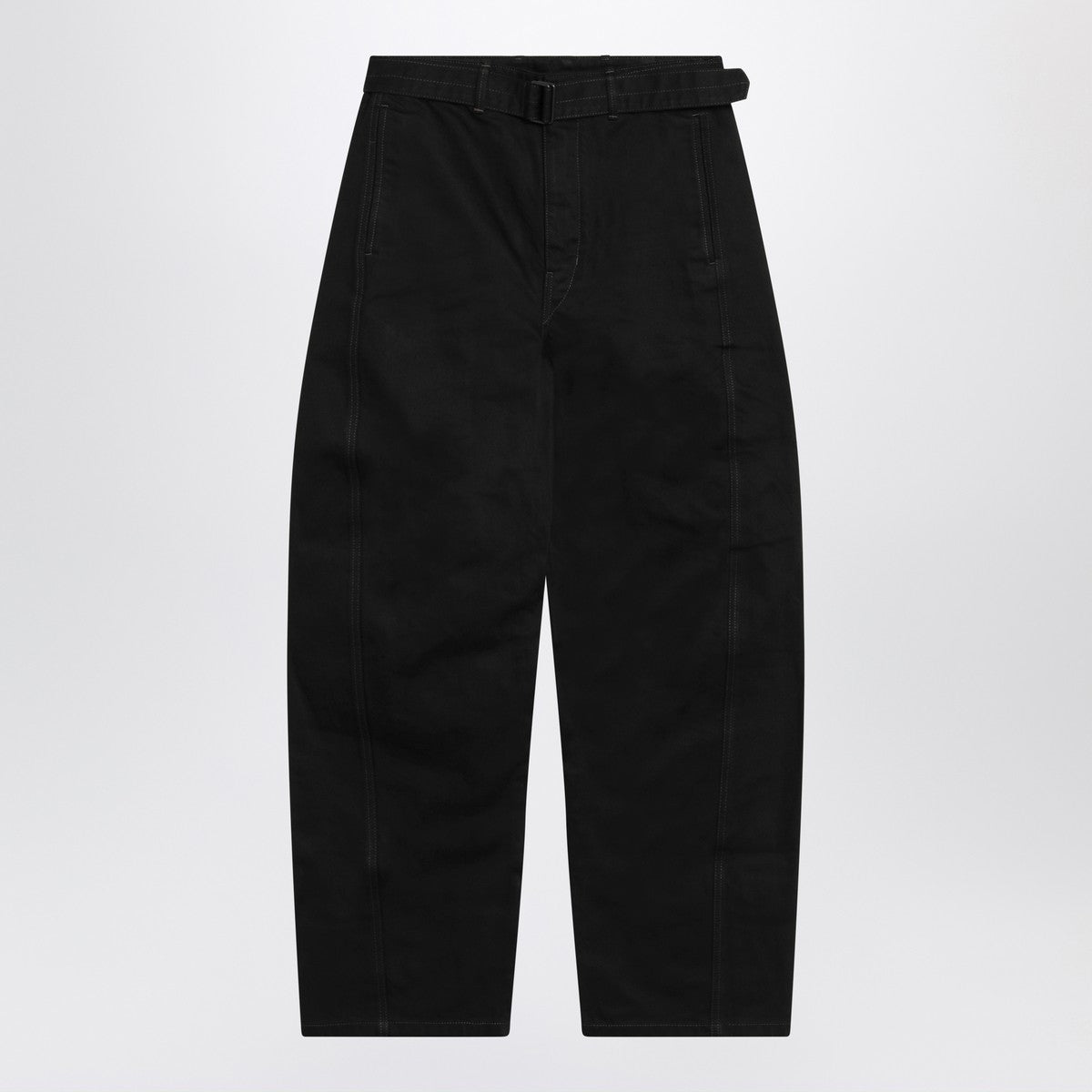 LEMAIRE Black cotton trousers with belt
