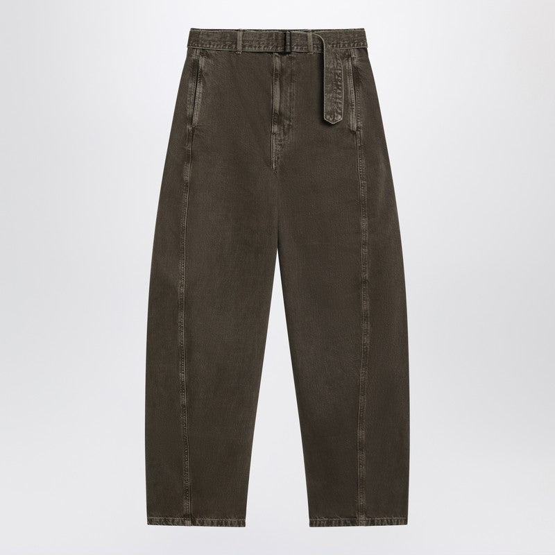 LEMAIRE Green denim trousers with belt