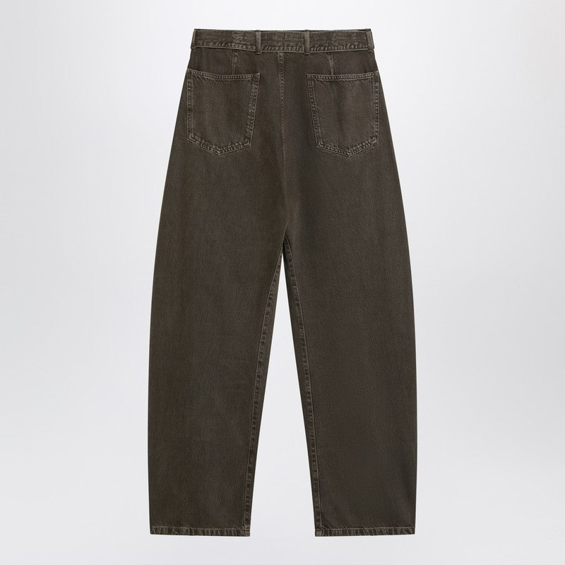 LEMAIRE Green denim trousers with belt