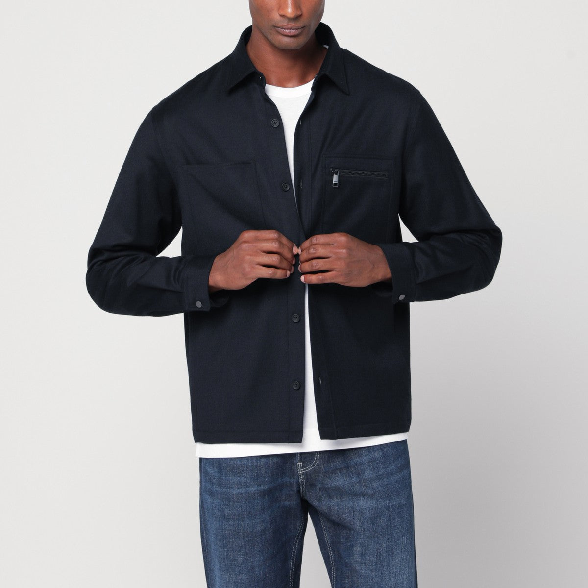 ZEGNA Navy blue wool shirt-jacket